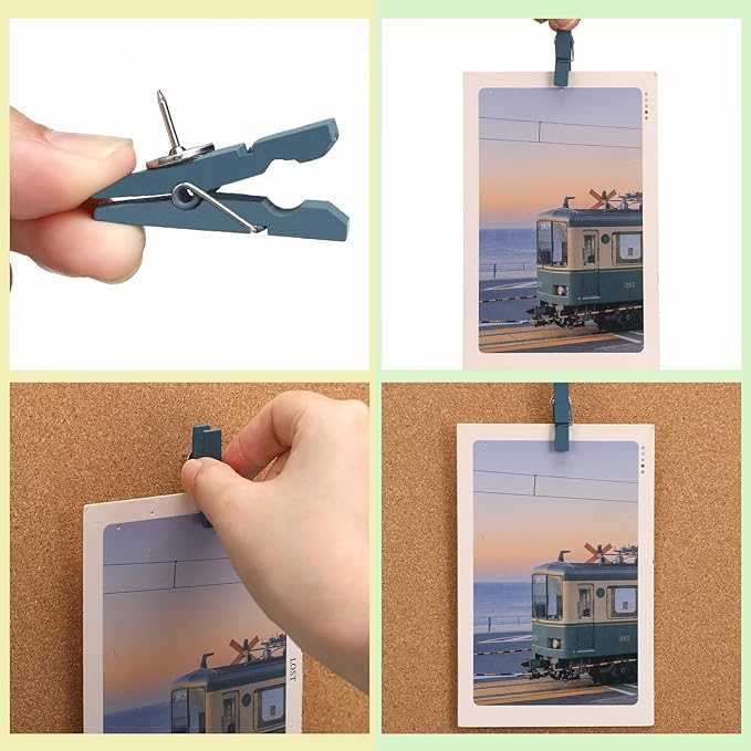 200 Pcs Push Pin with Wooden Clips Tacks Boho Classroom Decor for Cork Board Bulletin Board Colorful Thumb Tacks Wooden Clips for Teachers School Office Home Supplies Accessories