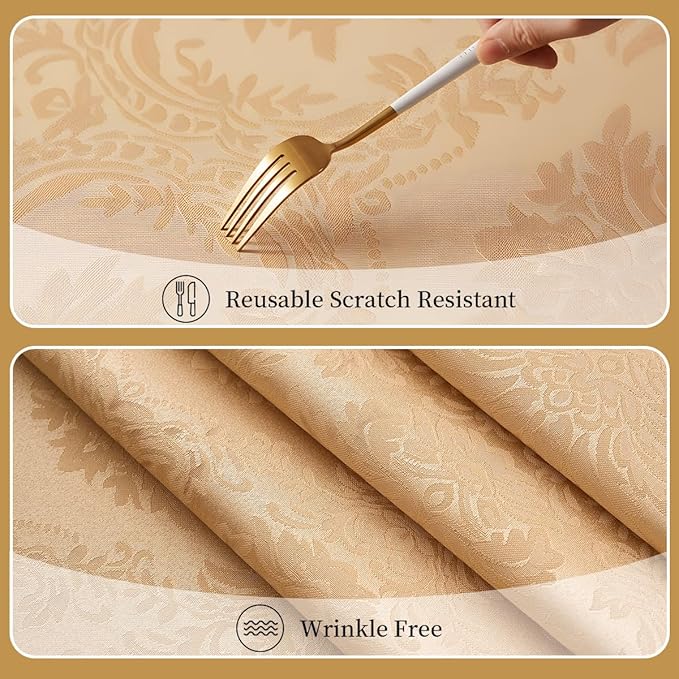 Romanvicky Christmas Jacquard Tablecloth Gold Flower Pattern Rectangle Table Cloth Spill Proof Wrinkle Resistant Polyester Table Cover for Party, Dining, Thanksgiving Decoration, 52 x 70 Inch