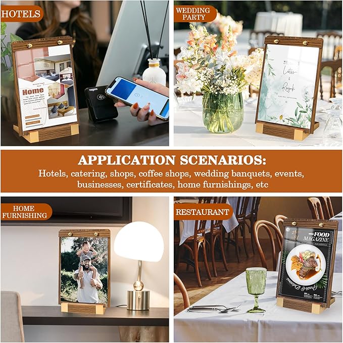 3 Pack 8.5"x11" Acrylic Sign Holder with Wood-Color Base, Tabletop Display Sign Holder Vertical for Store/Coffee Shop/Restaurant Menu Hotel/Office Poster Show