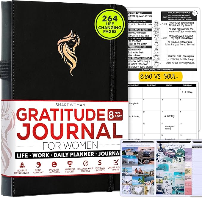 Gratitude Journal for Women & Men - 5 Minute Self Care Journal | 90-Day Undated Daily Planner for Positivity, Affirmations & Manifestation | Guided Mindfulness, Reflection | Vision Board + Stickers