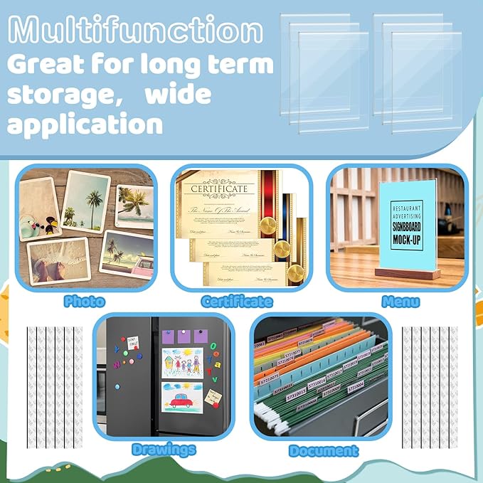 6 Pack Acrylic Wall Sign Holder 8.5 x 11 Rigid Magnetic Sign Holders with Magnet Strips and Adhesive Strips Clear Document Frames Clear Rigid Print Protectors for Office, Home