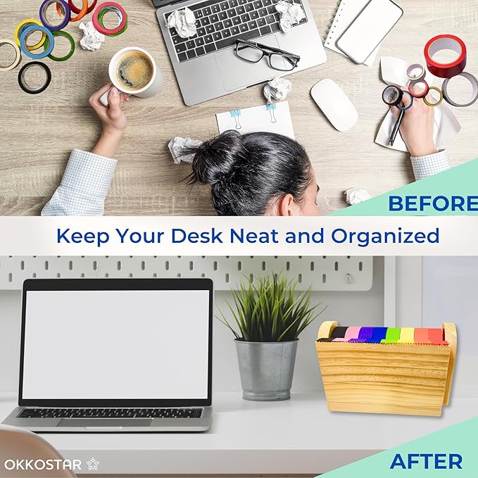 Wooden Kids Craft Tape Dispenser, Multi Roll Masking Tape Holder, Washi Tape Dispenser (Acrylic Serrated Cutter) - Perfect Craft Organizer for Children - [Masking Tape NOT Included]