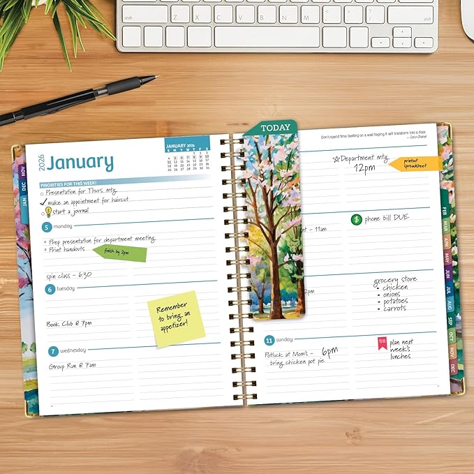 HARDCOVER 2026 Planner, 8.5"x11": 14 Months (November 2025 - December 2026), Daily Weekly Monthly Planner, Yearly Agenda, Bookmark, Pocket Folder and Sticky Note Set (Watercolor Tree)