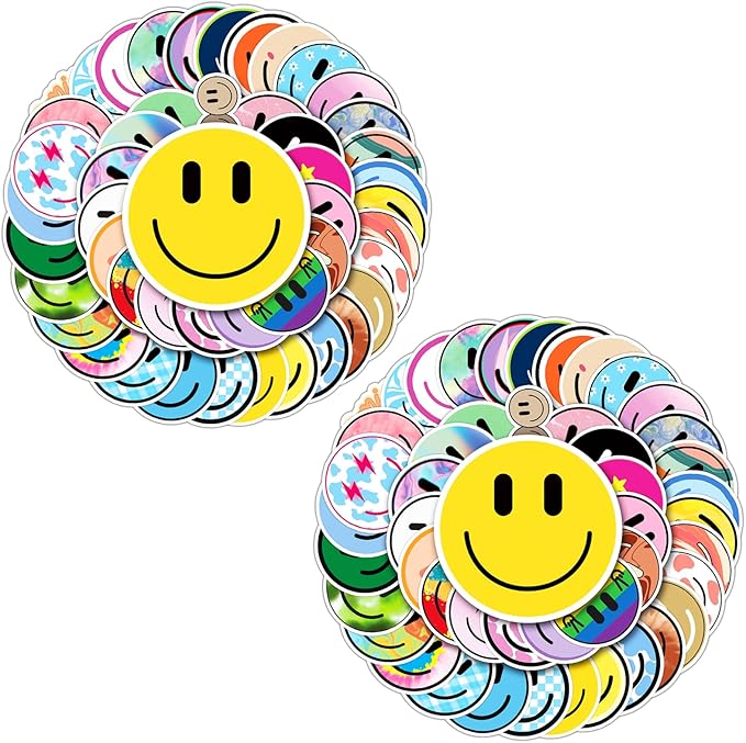 100PCS Smiling Stickers, Cute Water Bottle Stickers for Kids, for Teaching Rewards, Notebooks, Stationery, Luggage, Cartoon PVC Happy Sticker