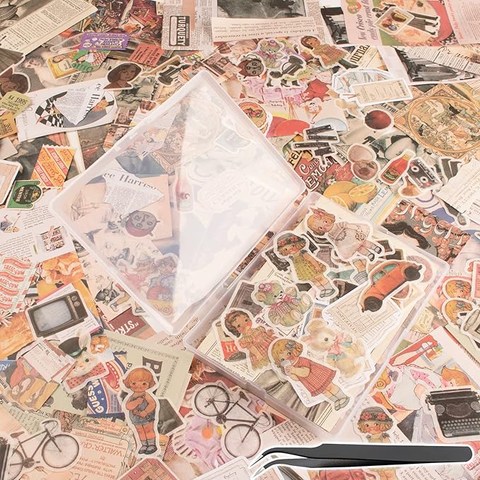 200Pcs Vintage Scrapbook Stickers, Aesthetic Junk Journal Stamping Supplies Kit, Scrapbooking Ephemera Washi Paper for Bullet Journaling Planners Diary Collage (Nostalgic)