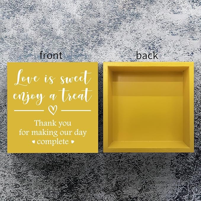 Rustic Wooden Box Sign - Wedding Party Dessert Table Decor - Square Desk Decor - Anniversary Yellow