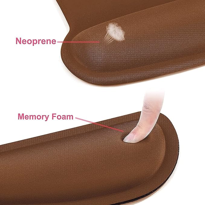 MOSISO Wrist Rest Support for Mouse Pad & Keyboard Set, Ergonomic Mousepad Non-Slip Base Home/Office Pain Relief & Easy Typing Cushion with Neoprene Cloth & Raised Memory Foam, Brown