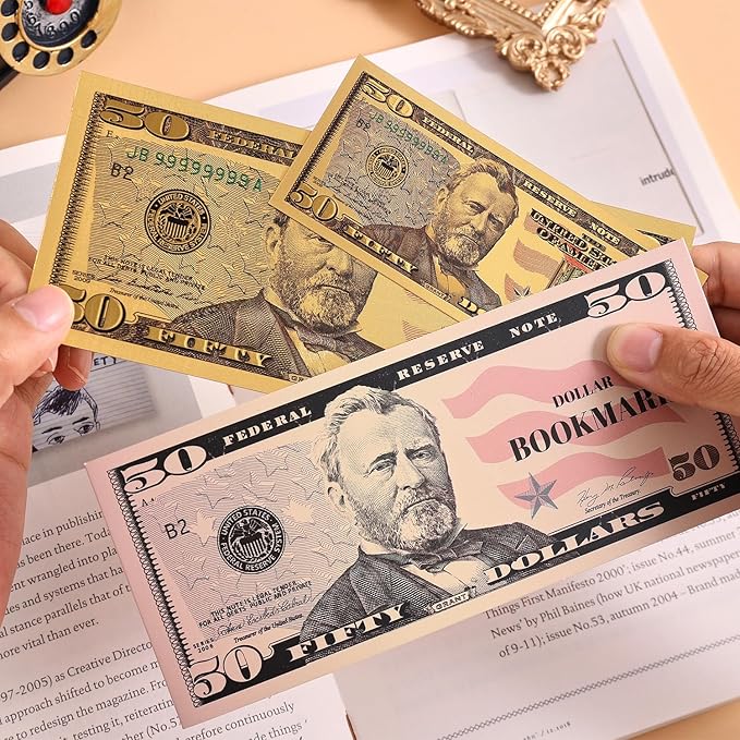 6 PCS Dollar Bill Bookmarks, Cool Waterproof Bookmark, Fancy Book Marks for Book Lovers Reading Women Writers Children, Birthday Gifts for Readers, Reading Accessories, Large & Small Sizes for Books