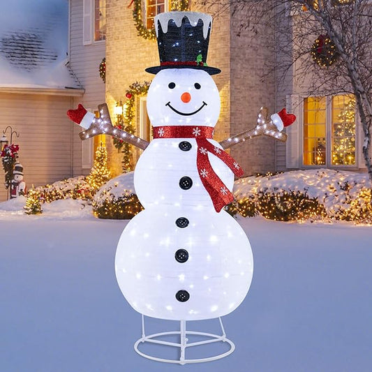 Tangkula 6 FT Lighted Pop-Up Christmas Snowman, Indoor Outdoor Christmas Decoration with 180 Pre-Lit LED Lights, Collapsible Snowman with Hat & Scarf for Home, Yard, Garden, Xmas Holiday Decoration