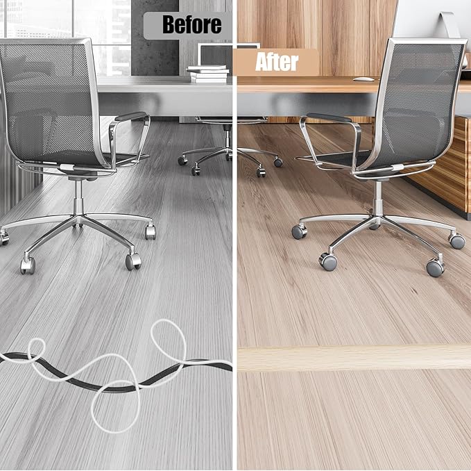 Floor Cord Cover Cavity 0.8"x0.37" Self Adhesive Cord Hider, 10FT Low Profile Cable Management, Extension Strip Protector for Wires, Prevent Cable Trips for Offices, Gyms, Exhibitions (Yellow Wood