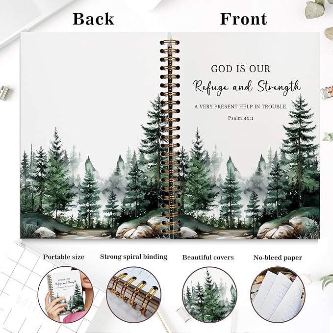 YOU FOUND ME Bible Journal, A5 Spiral Christian Bible Journal with Pink Cherry Notebook, God is Our Refuge and Strength, Bible Verse Gift for Women Birthday Christmas, Sunday School, Office Supplies