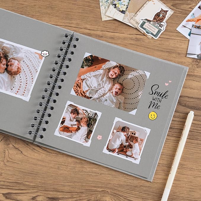 potricher 8 x 8 Inch DIY Scrapbook Album 40 Pages Hardcover Kraft Paper Scrap Book Photo Albums Memory Book for Wedding and Anniversary Family (Gray, 8 Inch)