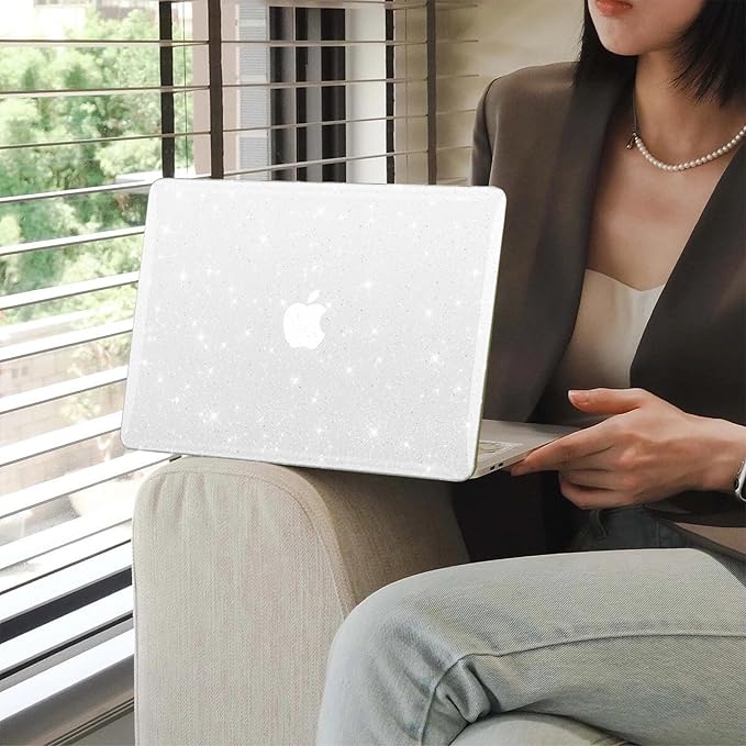 KEROM Clear Glitter Case for MacBook Pro 14 inch 2025-2021 M5 M4 M3 M2 M1 Chip A3434 A3112 A3185 A3401 A2918 A2992 A2779 A2442, Shiny Bling Sparkle Plastic Hardshell & Keyboard Cover, Glitter Clear