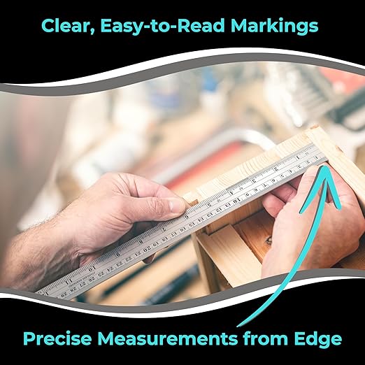 NOKKO Metal Ruler 12 Inch - Pack of 10 - Measuring Set of 12-Inch / 30 cm Stainless Steel Rulers with Imperial & Metric Measurements & Conversion Table - Metal Straight Edge Ruler for Cutting