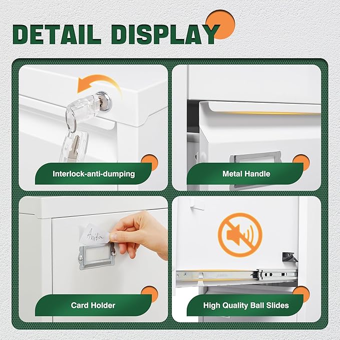 Letaya 2 Drawer File Cabinet with Lock,Metal Office Small Filing Cabinets for Home Office- Storage A4/F4/Letter/Legal -Assembly Required (White)