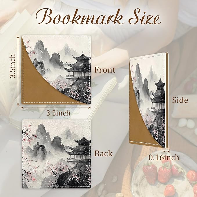 Japanese Landscape Corner Bookmarks, Anime Leather Book Accessories for Book Lovers, 3 Pcs Reading Book Page Markers for Women Men Student Teacher Retirement Birthday Gifts