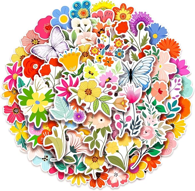 100 Pack Flower Stickers, Flower Party Favors, Birthday Decorations Gifts