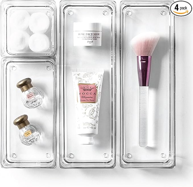 BINO 4-Piece Modular Drawer Bin Set | Bathroom & Vanity Drawer Organizer Trays - Small