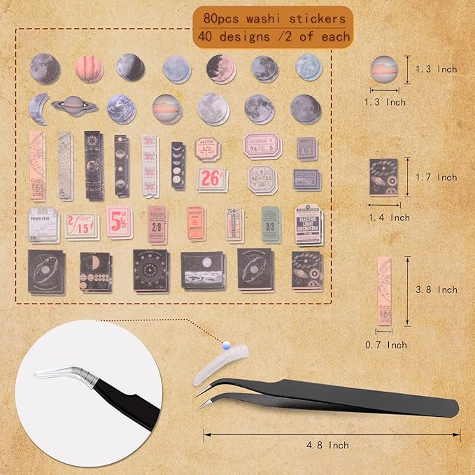 200Pcs Vintage Scrapbook Stickers, Aesthetic Junk Journal Stamping Supplies Kit, Scrapbooking Ephemera Washi Paper for Bullet Journaling Planners Diary Collage (Celestial)