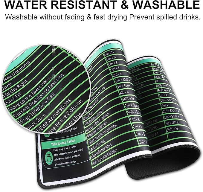 Excel Cheat Sheet Desk Pad,Excel Mouse Pad Shortcuts,Large XXL Mouse pad Gaming|Desk mat for Keyboard and Mouse| Non-Slip Computer mat with excel Shortcuts,PC Office Spreadsheet Keyboard Mat