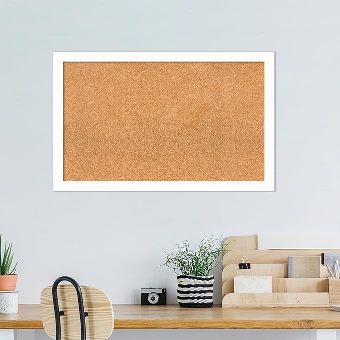 Amanti Art Natural Cork Board for Wall, 27x43 Vision Board with White Frame, Large Corkboard Office Decor for Home Organization, Casual Corkboard Pinboard to Display Items for Home Organization in