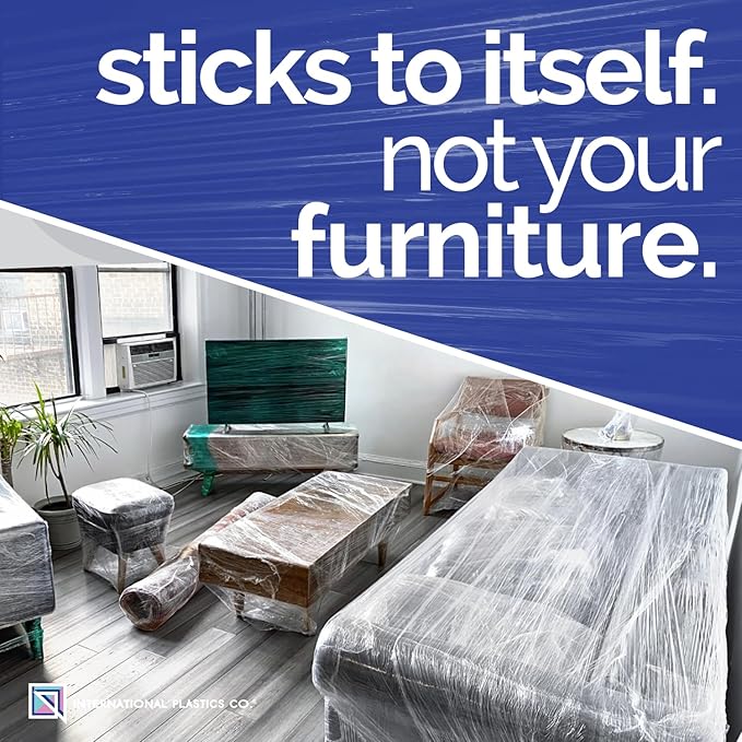 International Plastics Co. 18" Stretch Film/Wrap 1500 feet 7 Layers 80 Gauge Industrial Strength up to 800% Stretch 20 Microns Adhering Packing Moving Heavy Duty (Clear, 1 Pack - Tension Handles)