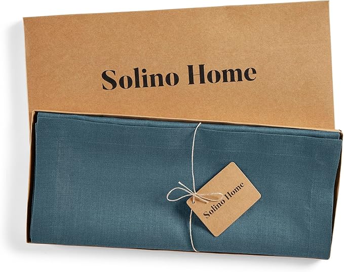 Solino Home Peacock Blue Table Runner 36 Inches - 100% Pure Linen Short Table Runner 14 x 36 Inch Ideal for Dresser and Coffee Tables - Fete