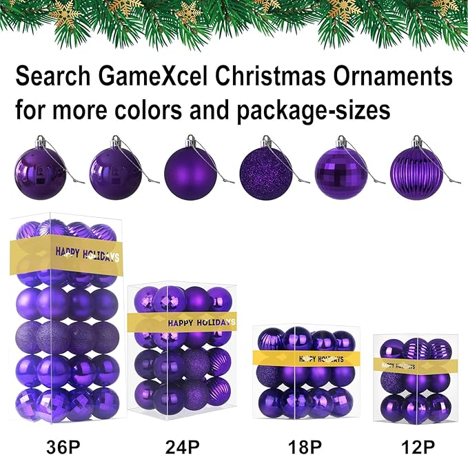 Purple 4.0" Large Christmas Balls - Christmas Tree Decoration Ornaments Shatterproof Hanging Balls for Birthday Halloween Holiday Wedding Decorations Set of 4pcs