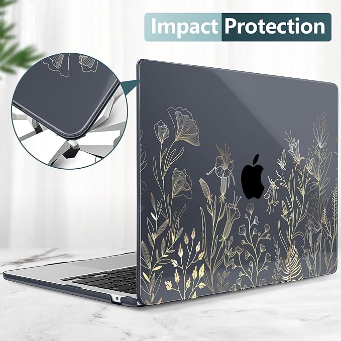 DONGKE Compatible with M4 MacBook Air 15 inch Case 2025 2024 2023 A3241 A3114 A2941 M3 M2 Liquid Retina Display Touch ID, Plastic Hard Case & Keyboard Skin & Screen Protector - Floral Blooming