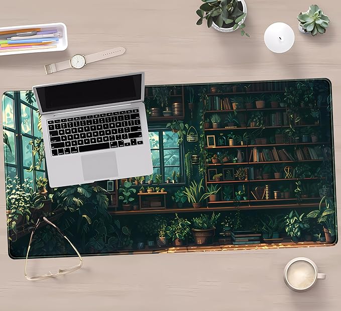 Green Plant Desk Pad Gaming Pad Extra Large Desk Mats Full Desk Mouse Pad XXL, Desktop Mat Computer Laptop Keyboard Pads, Office Home Decor Table Pad Cute Desk Accessories 31.5" x 15.7"