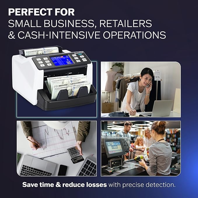 CN5 Money Counter Machine Mixed Denomination Value Counting UV/MG/IR/DD Counterfeit Detection, USD, EUR, MXN, GBP and CAD Business Money Counter