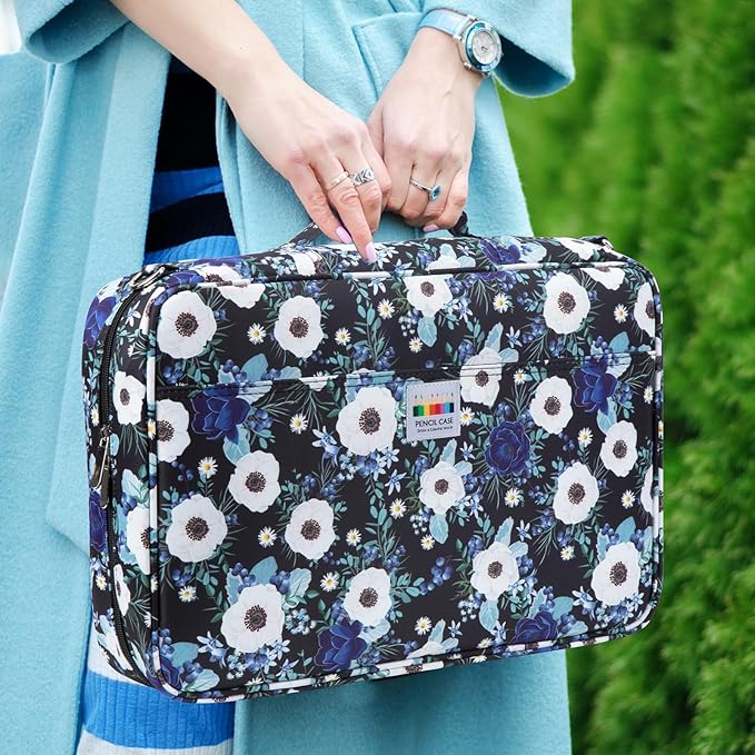 YOUSHARES Big Capacity Colored Pencil Case - 480 Slots large Pen Case Organizer with Multilayer Holder for Prismacolor Colored Pencils & Gel Pen (Silver Lotus)