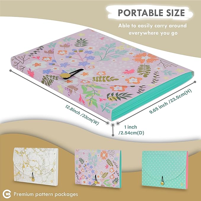 CNK File Folder Organizer with 13 Pocket Accordion Binder Expanding Folders for Document Receipt Paper Document Pocket Accordian Expandable Holder Files School Office Labels Letter Filing