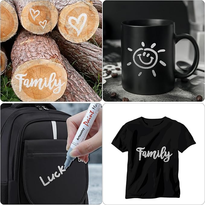 Silver Paint Pens Paint Markers - 2 Pack Oil-Based Permanent Markers Medium Point,Waterproof Quick Dry Paint Pens for Metal,Rock,Wood,Fabric,Plastic,Canvas,Glass