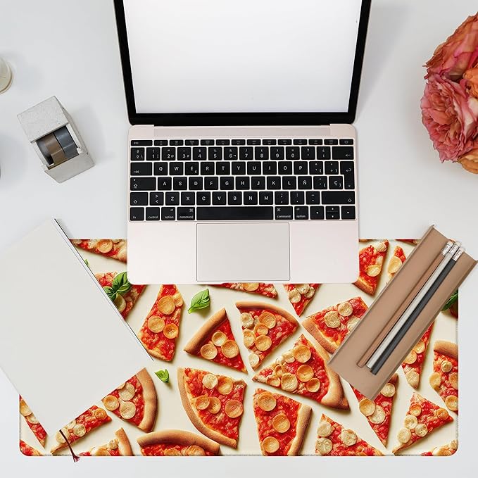 Desk Mat, Realistic Pizza Slices Desk Pad, Pizza Food Large Gaming Mouse Pad for Desk, 31.5"x15.7" Extended Big Computer Keyboard Mouse Pad with Non-Slip Base and Stitched Edge