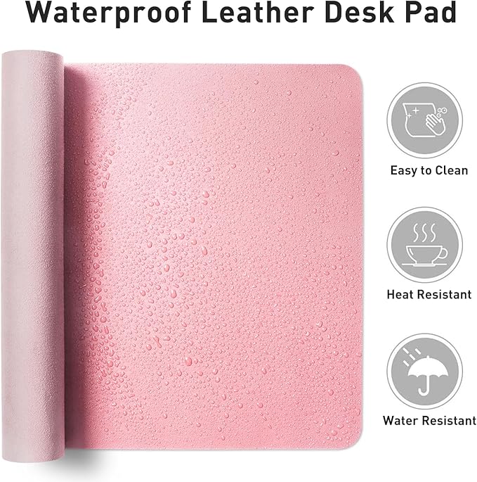Aothia Leather Desk Pad Protector, Mouse Pad, Office Desk Mat, Non-Slip PU Leather Desk Blotter, Laptop Desk Pad, Waterproof Desk Writing Pad for Office and Home (36" x 17", Fairy Pink)