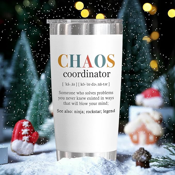 TEEZWONDER Christmas Thank You Gifts for Women - Chaos Coordinator 20 oz Stainless Steel Insulated Tumbler with Lid - Employee Appreciation Birthday Gifts for Women Coworkers Boss Teacher Nurse Friend