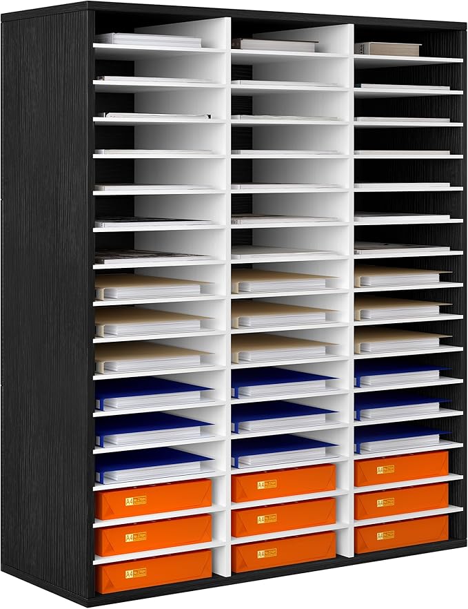 Mail Sorter Wood Literature Organizer, Student Mailbox for Classroom, Desktop Bill Paper sorter for Office Home School, 48 Compartments, White