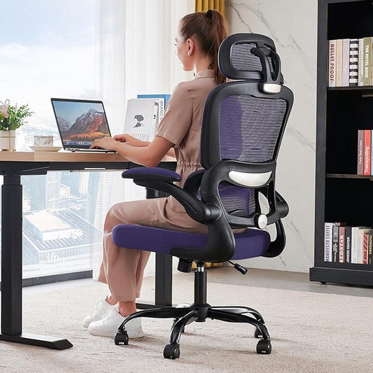 Office Chair Ergonomic Desk Chair, 330 LBS Home Mesh Office Desk Chairs with Wheels, Comfortable Gaming Chair, High Back Office Chair for Long Hours (Violet)