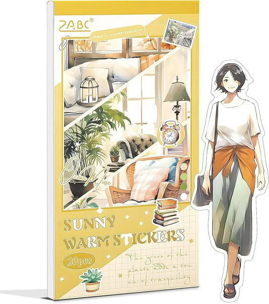 Snycler Sunshine Series Sticker Book - 20 Sheets Vintage PET Stickers for Scrapbooking, Junk Journaling, Ephemera, and Decorative Crafts - Pre-Cut Bright & Cheerful Design Stickers