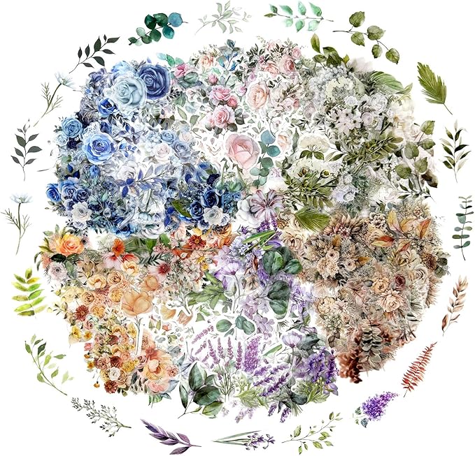 600 Pcs Natural Botanical Flower Stickers, Wildflower Stickers for Scrapbooking Junk Journal Notebook Diary Planner Letter Envelope Water Bottle Phone Case Craft Decoration (Set of 6)