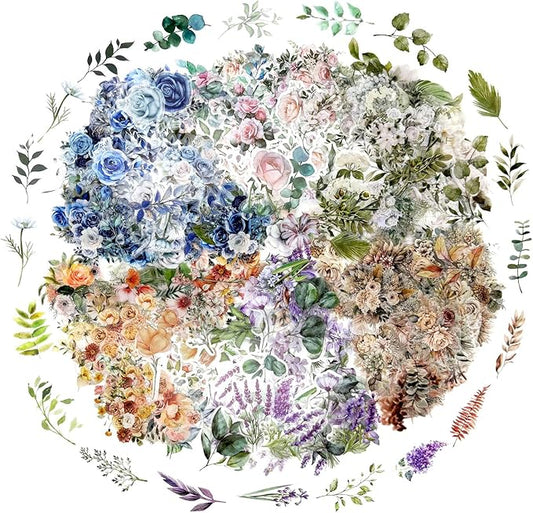 600 Pcs Natural Botanical Flower Stickers, Wildflower Stickers for Scrapbooking Junk Journal Notebook Diary Planner Letter Envelope Water Bottle Phone Case Craft Decoration (Set of 6)