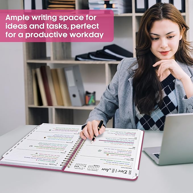 2026 Planner 8.5" x 11", Weekly and Monthly Calendar Planner Book, January 2026 - December 2026, Hardcover Spiral Planner with Monthly Tabs, Notes Pages, Perfect for Women & Men, A4 - Hot Pink
