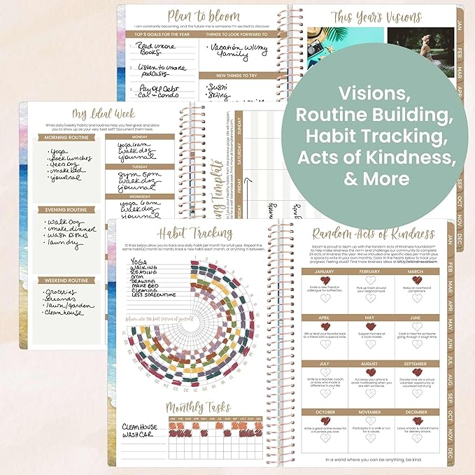 bloom daily planners 2026 Planner (January - December) Calendar Year Organizer - 5.5” x 8.25” - Weekly & Monthly Agenda Book with Stickers & Bookmark - Coastal Calm