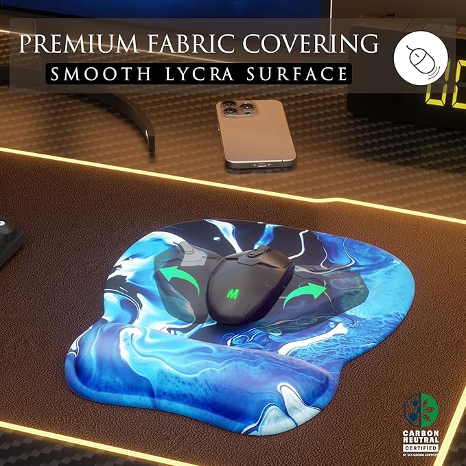 MROCO Ergonomic Mouse Pad with Gel Wrist Rest, Comfortable Mousepad with Smooth Wrist Support Surface and Non-Slip PU Base for Pain Relief, Computer, Laptop, Office & Home, 9.4 x 8.1 in, Blue Waves