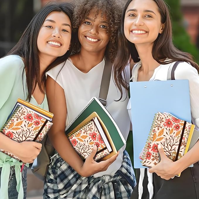 Spiral Journal Notebook, A5 Cute Notebooks for Women Men, College Ruled Hardcover Notebook for Work & Note Taking, 60 Pages Double-Wire Journals for Writing, Cute Colorful Flowers