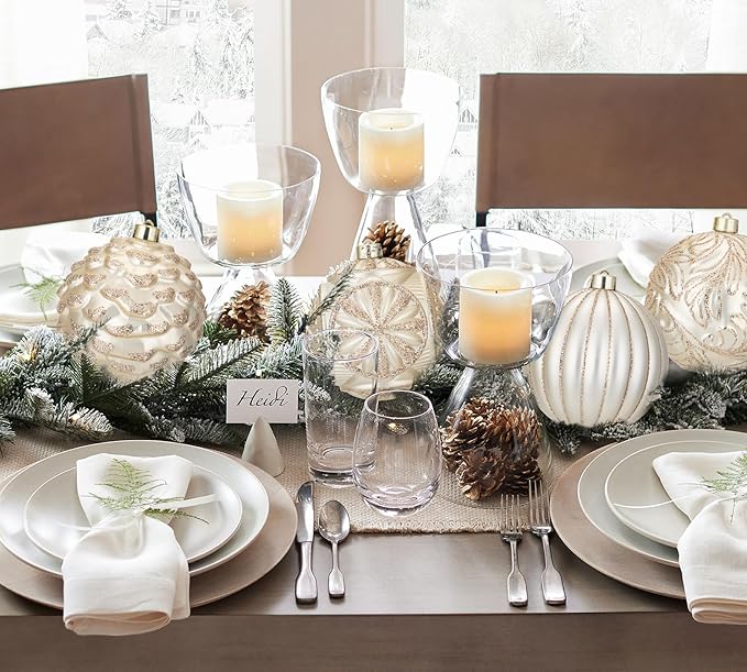 4.7 Inch Large Champagne Gold Christmas Ornaments 4Pcs Christmas Tree Balls Ornaments Shatterproof Christmas Ornaments for Xmas Tree Decor for Holiday Party Wreath Home Decor (Champagne, 120mm)