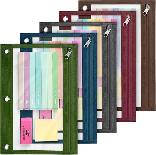Mr. Pen- Pencil Pouches, 5 Pack Vintage Color Pencil Bags with Clear Window, Binder Pouch