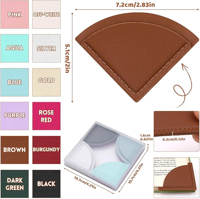 12 Pcs Leather Fan-Shaped Bookmarks, Fan-Shaped Page Book Marks for Women Book Accessories for Teachers Students School Office Home Supplies