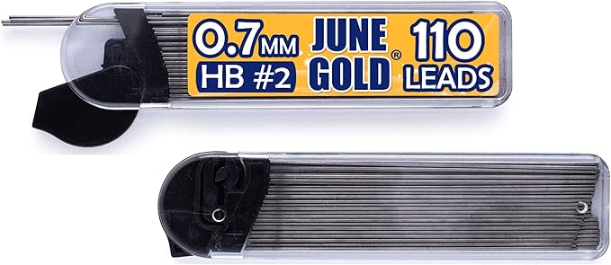 June Gold 72 Mechanical Pencils, 0.7 mm HB Lead, 2 Lead Dispensers with 220 Refills & 16 Erasers, Break Resistant, Convenient Side Click & Soft Non-Slip Grip